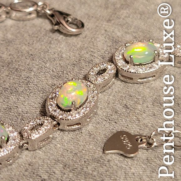 REAL Natural Opal Oval 925 Sterling Silver Bracelet - Picture 5 of 7